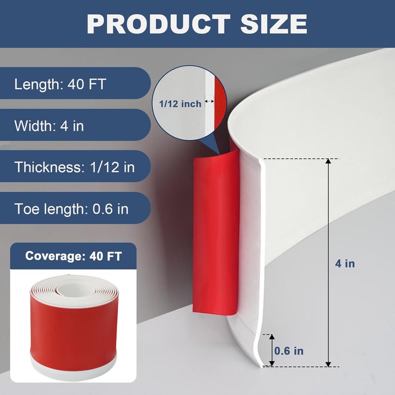 DGSL DSGL Flexible Baseboard Molding Trim, 4 in x 40 Ft Self-Adhesive Vinyl Wall Base,Peel and Stick Rubber Wall Base Moulding Trim (White) - Image 2